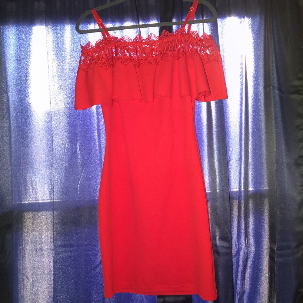 Red over the shoulder dress